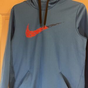 NIKE MENS DRI-FIT THERMA FLEECE HOODIE SWOOSH LOGO BLUE M.44”Chest30”Long